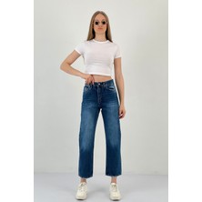 Miss Poem Kadın Bilek Boy Bol Paça Jeans Baggy Fit Mavi Kot Pantolon