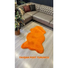 Aries Home Tavşan Tüyü Turuncu Yumuşak Makinada Yıkanabilir Kaymaz ve Toplanmaz Süet Taban Post Halı
