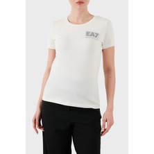EA7 Taşlı Logolu Streç Pamuklu Regular Fit Yuvarlak Yaka T Shirt Bayan T Shirt 7W000492 AF10373 U0005