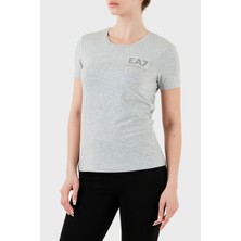 EA7 Taşlı Logolu Streç Pamuklu Regular Fit Yuvarlak Yaka T Shirt Bayan T Shirt 7W000492 AF10373 O8002
