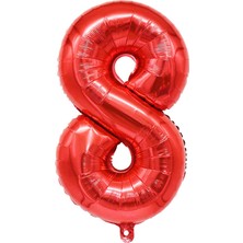 8 Rakam Kırmızı Folyo Balon 34 Inç 76-82  cm