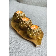 Lotus Çiçeği Beton Mumluk-Yaprak Tepsi-Mini Saksı 4'lü Aksesuar Seti-Dekoratif Obje, Ev Dekorasyon