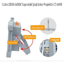 CT-4698 Miami Güneş Enerjili Solar 200 W LED Projektör - 6400K + 4000K + 3200K Çakar Işıklı