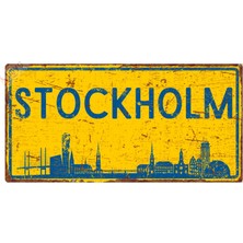Hayg Equipment Stokholm Silüetli Dekoratif Alüminyum Tabela - Retro Metal Duvar Dekoru - Stokholm Manzaralı Levha