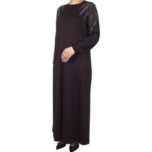 Ece Giyim Kadın Omuzu Taşlı Kolları Lastikli Kristal Iki Iplik Penye Elbise