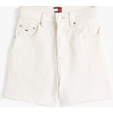 Kadın Th Raw Denim Mom Şort - Beyaz