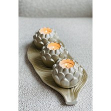 Lotus Çiçeği Beton Mumluk-Yaprak Tepsi-Mini Saksı 4'lü Aksesuar Seti-Dekoratif Obje, Ev Dekorasyon