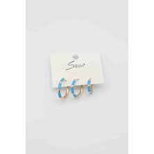 Glare Jewellery Shesra 3'lü Mavi Küpe