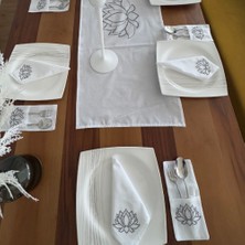 Egg Baby Lotus Çiçeği Işlemeli Runner Peçete Kaşıklık Servis Takımı 6 Kişilik Tasarım Masatakımı