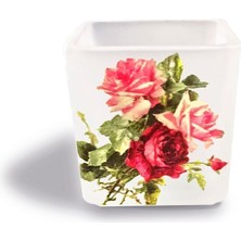 Dekoratif Buzlu Cam Mumluk Vintage Güllü Desen 8x8  cm  (4 Adet)