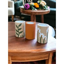 Üçlü Ahşap Tealight Mumluk, El Boyaması Bohem Mumluk