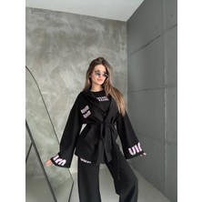 Kadın Yeni Sezon 2 Iplik Kuşaklı Fitilli Crop Kompakt Kumaş Yüksek Kalite 3 Lü Takım