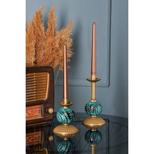 Ikili Yeşil Çinili Mumluk Eskitme Dekoratif Obje