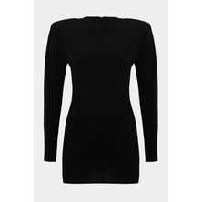Premium Drape Detaylı Vatkalı Esnek Mini Elbise