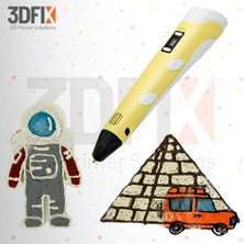 3DFIX - 3D Kalem - 3D Pen - 3 Boyutlu Yazıcı Sarı Kalem + Hediye 45 Metre Filament