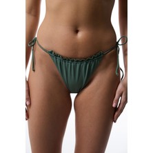 Haki Super Frill Bağlamalı Düşük Bel Bikini Altı