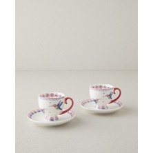Luxury Carnival Sparrow New Bone China Kahve Fincan Takımı 4 Parça 2 Kişilik Fuşya 1 Adet
