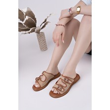 Muggo Sarle Çift Bantlı Ayarlanabilir Kemerli Kadın Günlük Hasır Terlik