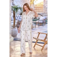 Cossy By Aqua 25670 Kadın Gül Desen Gömlek Yaka Gül Desen Pijama Takımı