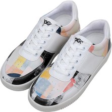 Kadın Vegan Deri Beyaz Sneakers - Geometric Shapes Tasarım