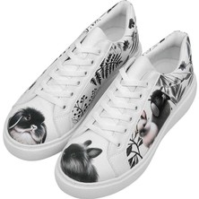 Kadın Vegan Deri Beyaz Sneakers - Fluffy Tasarım