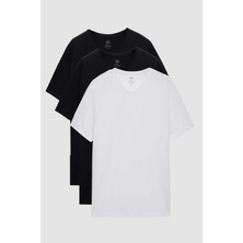 D'S Damat Ds Damat Slim Fit Siyah/beyaz 3'lü Set V Yaka T-Shirt 4HC14ORTBN55M