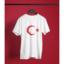 Çocuk Kırmızı Ay Yıldız Transfer Baskılı Yuvarlak Yaka Kısa Kol Tişört