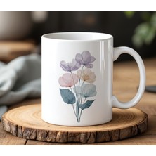 BB Design Çiçekler Tasarımlı Beyaz Seramik Baskılı Kupa Bardak 330 ml