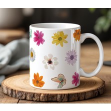 BB Design Renkli Çiçek Tasarımlı Beyaz Seramik Baskılı Kupa Bardak 330 ml