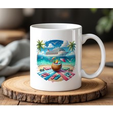 BB Design Sahil Modu Tasarımlı Beyaz Seramik Baskılı Kupa Bardak 330 ml