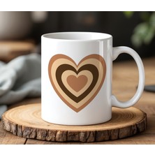 BB Design Kahverengi Kalp Tasarımlı Beyaz Seramik Baskılı Kupa Bardak 330 ml