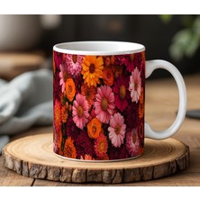 BB Design Renkli Çiçek Tasarımlı Beyaz Seramik Baskılı Kupa Bardak 330 ml
