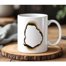 Yanık Kağıt Tasarımlı Beyaz Seramik Baskılı Kupa Bardak 330ML