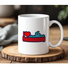 BB Design I Love Swimming Tasarımlı Beyaz Seramik Baskılı Kupa Bardak 330 ml