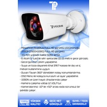 Picam 4 Kameralı Kare 1 İç Kamera Set 250 GB HDD Full HD Gece Görüşlü Güvenlik Kamerası Sistemi