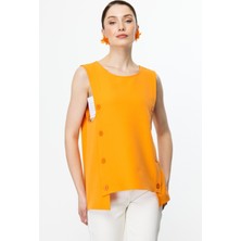 On Yanları Düğmeli Kolsuz Süveter Oranj