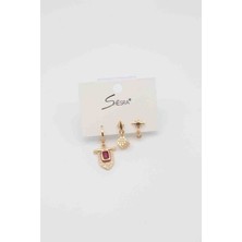 Glare Jewellery Shesra Bordo Taş Detaylı Küpe