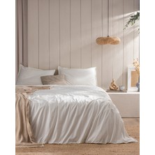 Melicia Tek Kişilik Pamuklu Çizgili Saten Nevresim Takımı - Ekru