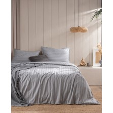 Melicia Çift Kişilik Pamuklu Çizgili Saten Nevresim Takımı - Gri