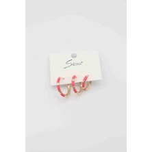 Glare Jewellery Shesra Pembe Üçlü Çelik Küpe