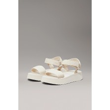 Kadın Ck Canvas Platform Sandalet - Ekru