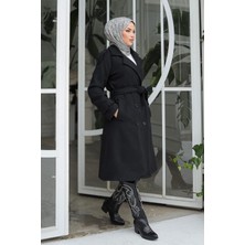 Apolet Detaylı Kaşe Kaban Siyah
