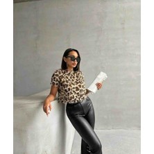 Kadin Leopar Pullu Püsküllü Dokuma T-Shirt