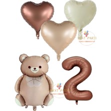 Kahverengi Renk Rakam Ayıcıklı ve Kalpli Folyo Balon Seti Yaş 2