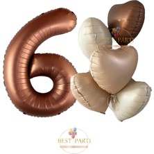Kahverengi Renk Rakam ve 5'li Papatya Folyo Balon Seti Yaş 6