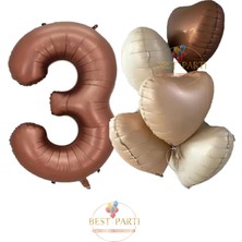 Kahverengi Renk Rakam ve 5'li Papatya Folyo Balon Seti Yaş 3