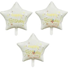Krem Renk Happy Bırthday Yazılı Yıldız Folyo Balon 3 Adet