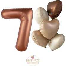 Kahverengi Renk Rakam ve 5'li Papatya Folyo Balon Seti Yaş 7