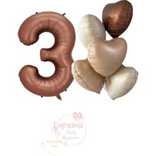 Rönesans Kahverengi Renk Rakam ve 5'li Papatya Folyo Balon Seti Yaş 3