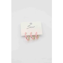 Glare Jewellery Shesra Açık Pembe Renk 3'lü Küpe